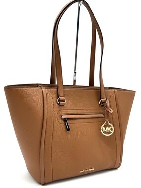 MICHAEL KORS Carine Front Zip Leather Large Tote Luggage NWT